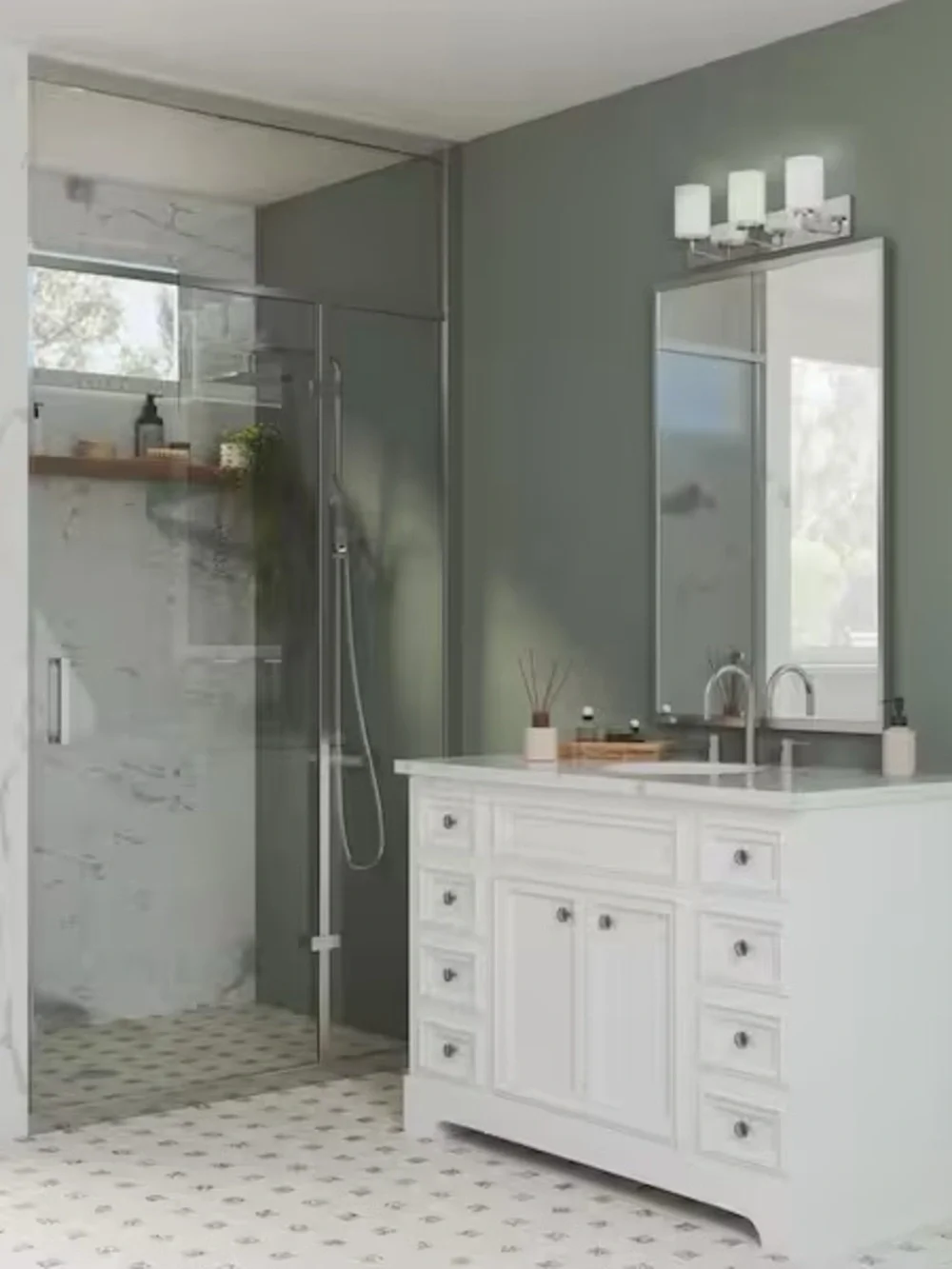 Polished Chrome 3-Light Vanity Light with Frosted White Shades